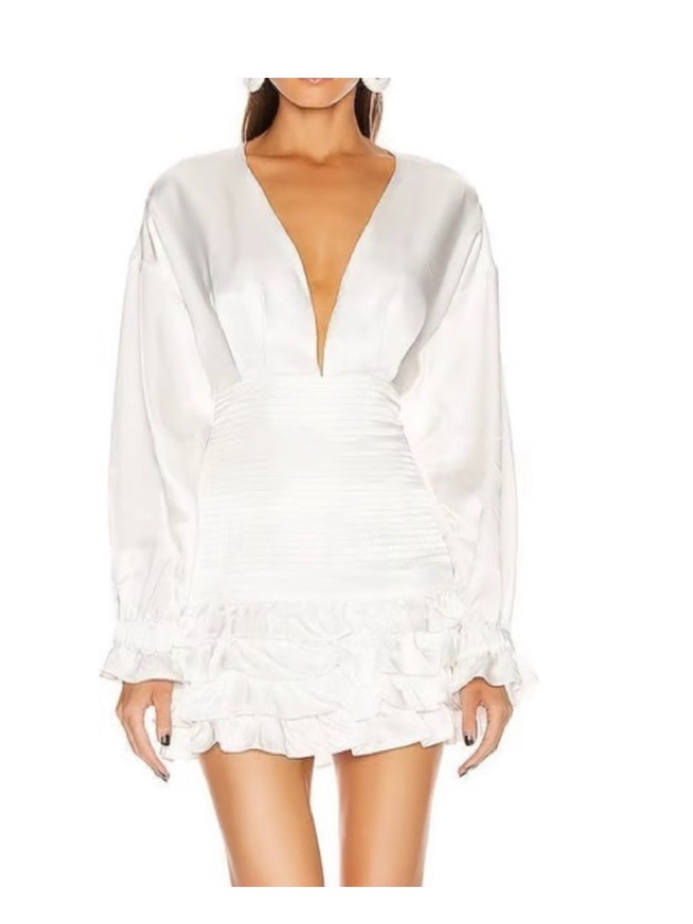 Atoir White Deep V Ruffle Mini Dress